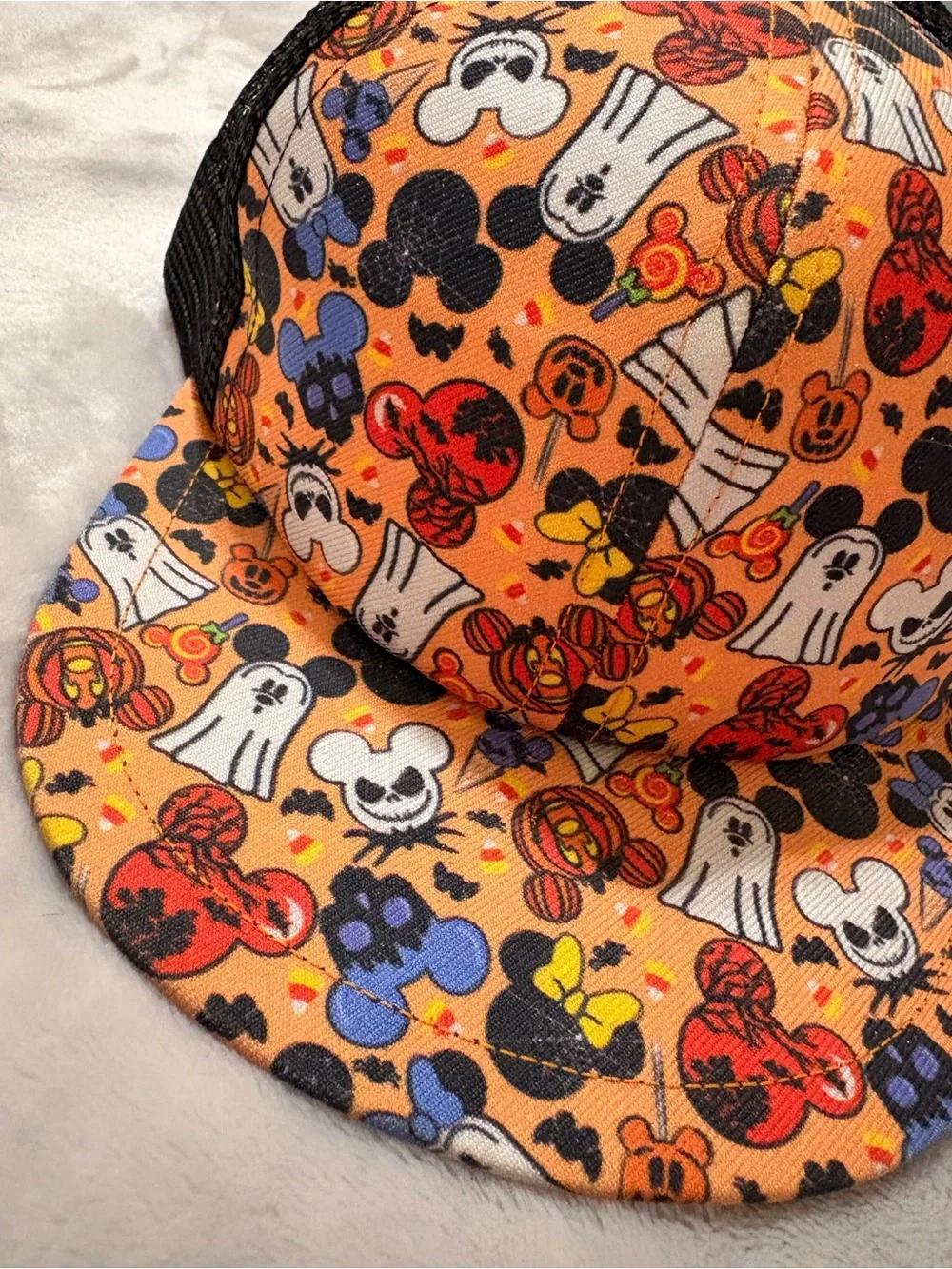 Kids Orange Halloween Print Trucker Hat